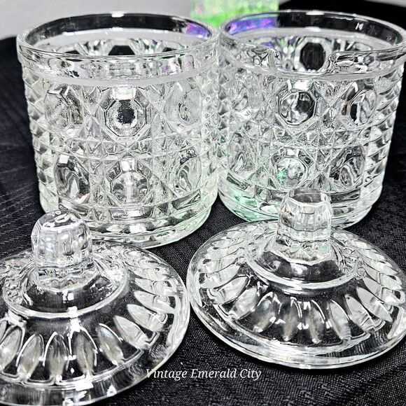 Vtg Indiana Glass Royal Brighton Jam & Sugar Set Beehive Free Emerald Spoon Read - Picture 12 of 12